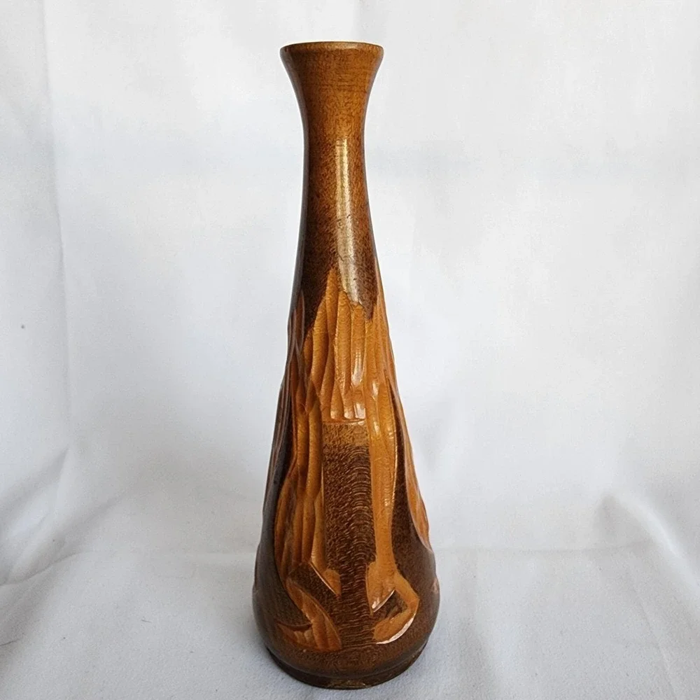 Vintage Southwestern Wooden Hand Carved‎ Vase 7